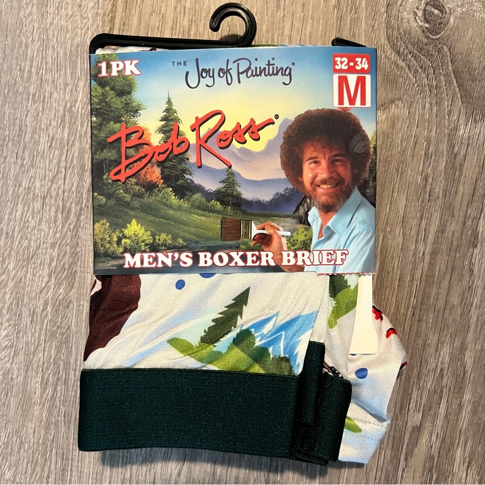 NWT Bob‎ Ross Men's Boxer Briefs M 32-34 The Joy of Painting Happy Trees Green